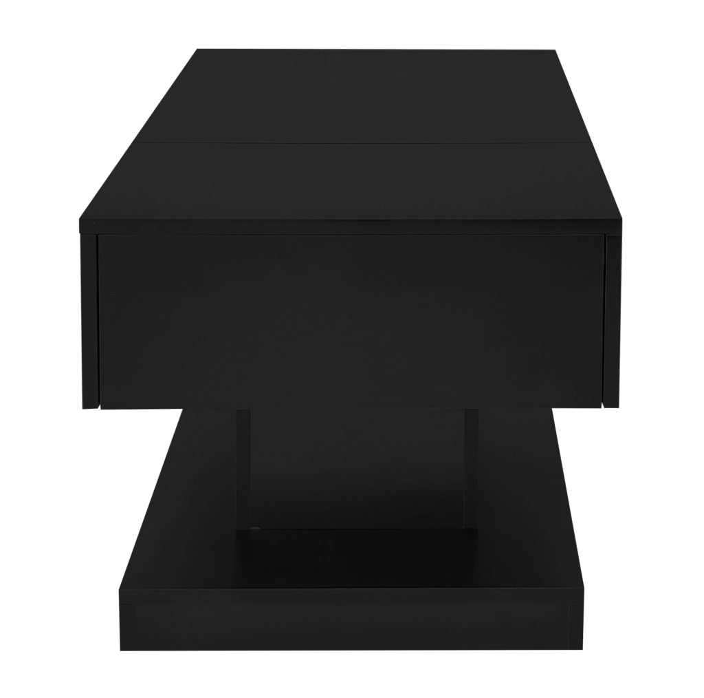 Tavolino elevabile 100x50x45 cm nero con LED e vano contenitore