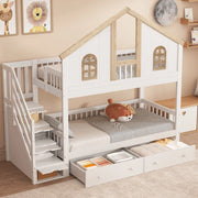 Letto a castello bambini 90x200 cm con scala contenitore