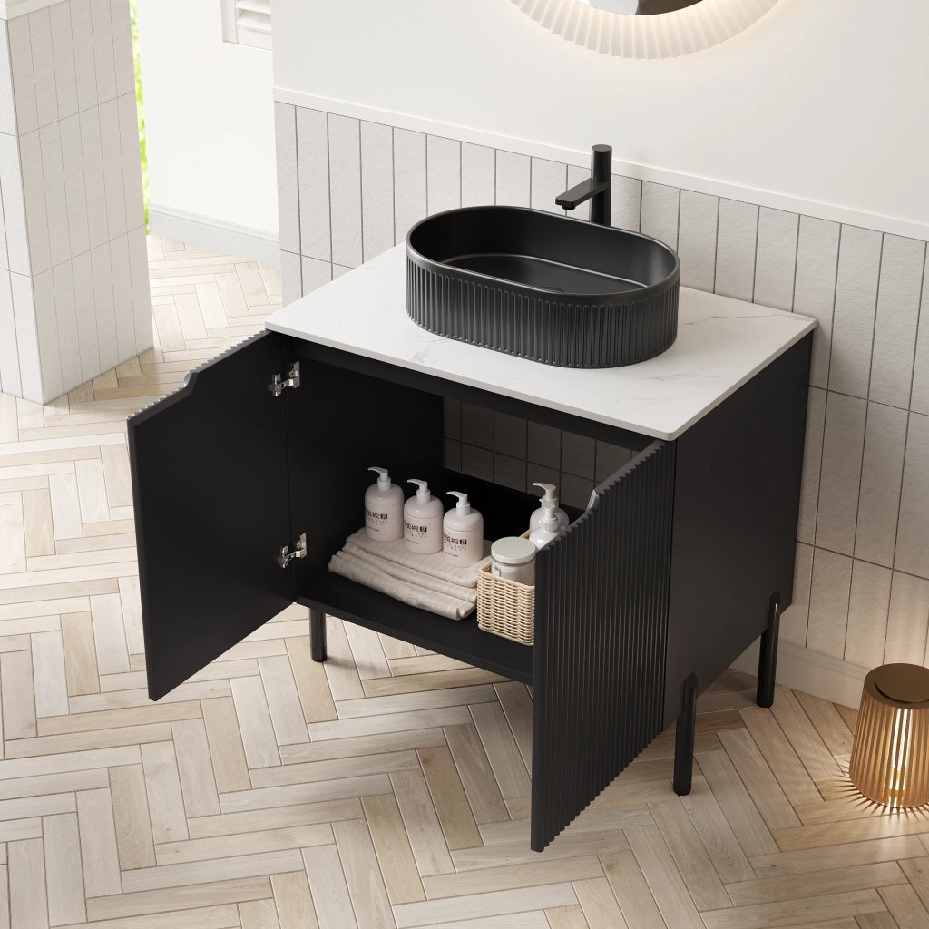 Mobile da bagno con lavabo ovale e 2 ante ammortizzate - 76x48x88 cm - nero
