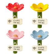 Abbeveratoi per api, confezione da 4 pezzi, a forma di fiore, colorati, con supporto per targhette identificative