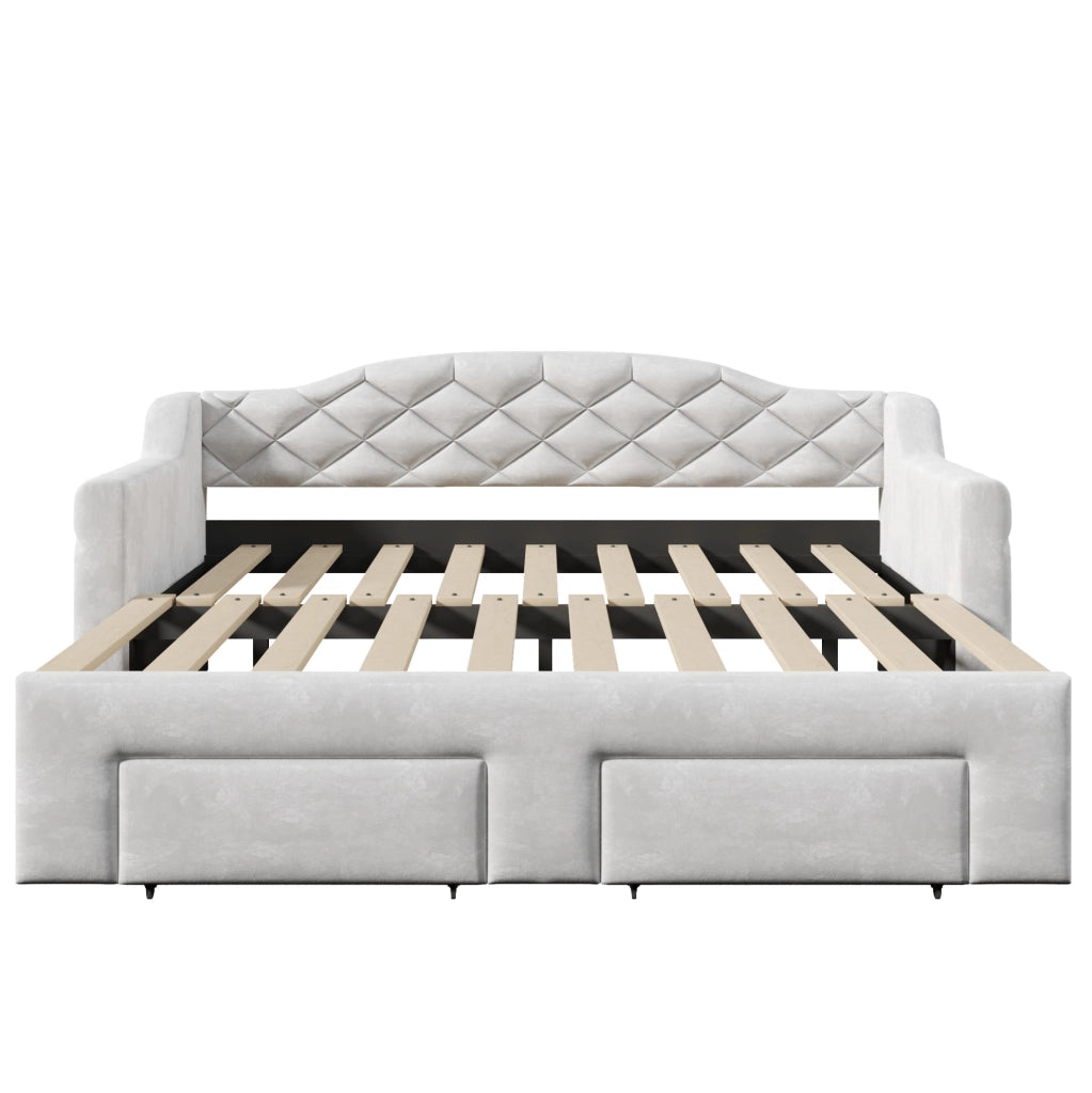 Letto singolo estraibile 90x200-180x200 cm con 2 cassetti e LED; grigio