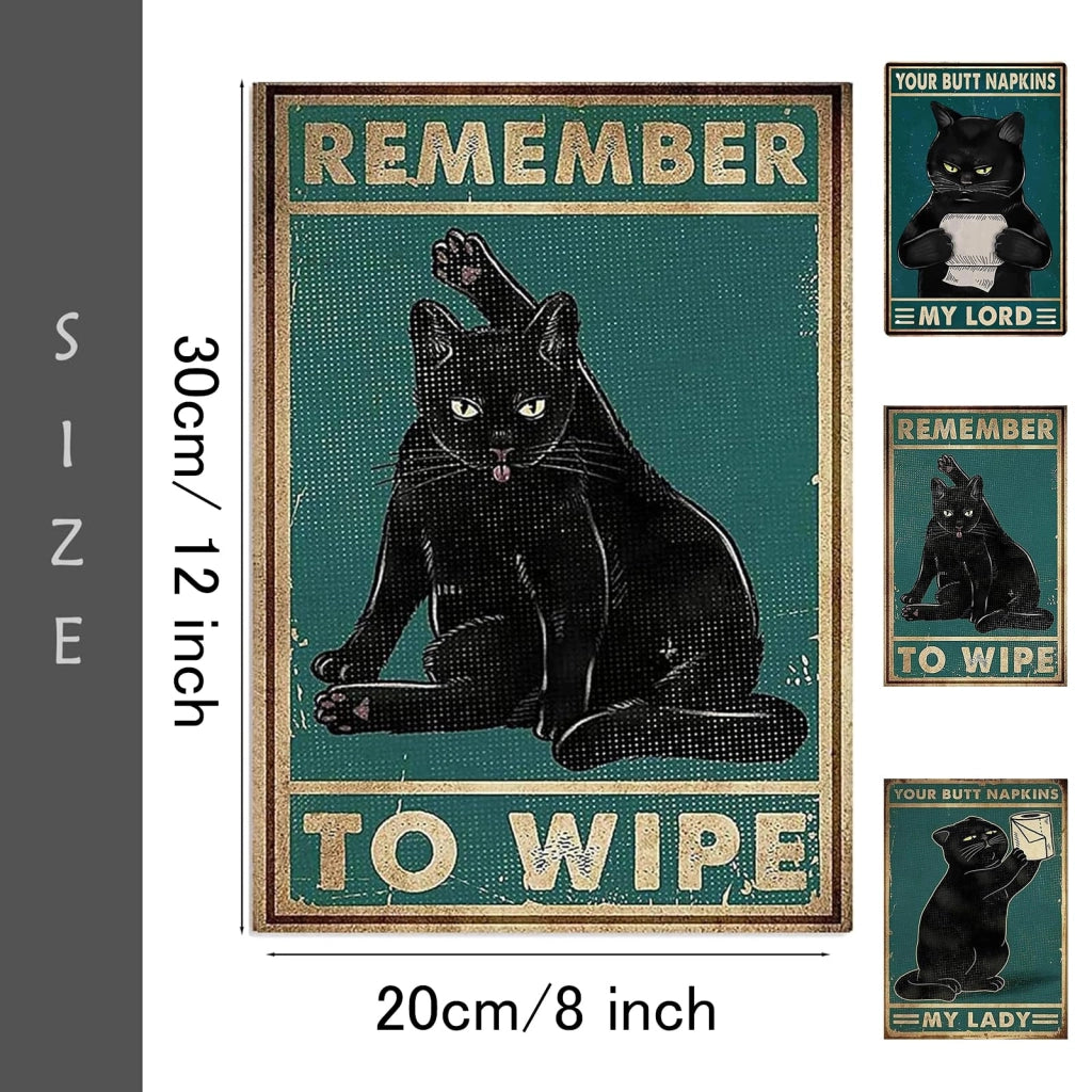 Targhette in metallo per toilette, set da 3, 20 x 30 cm, con motivi di gatti