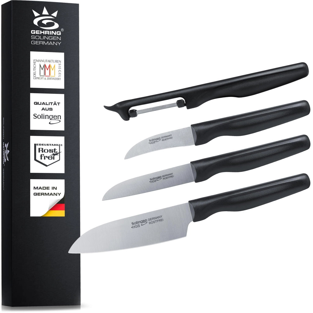 Set di coltelli da cucina, 4 pezzi: coltello Santoku, spelucchino, sbucciaverdure, Solingen