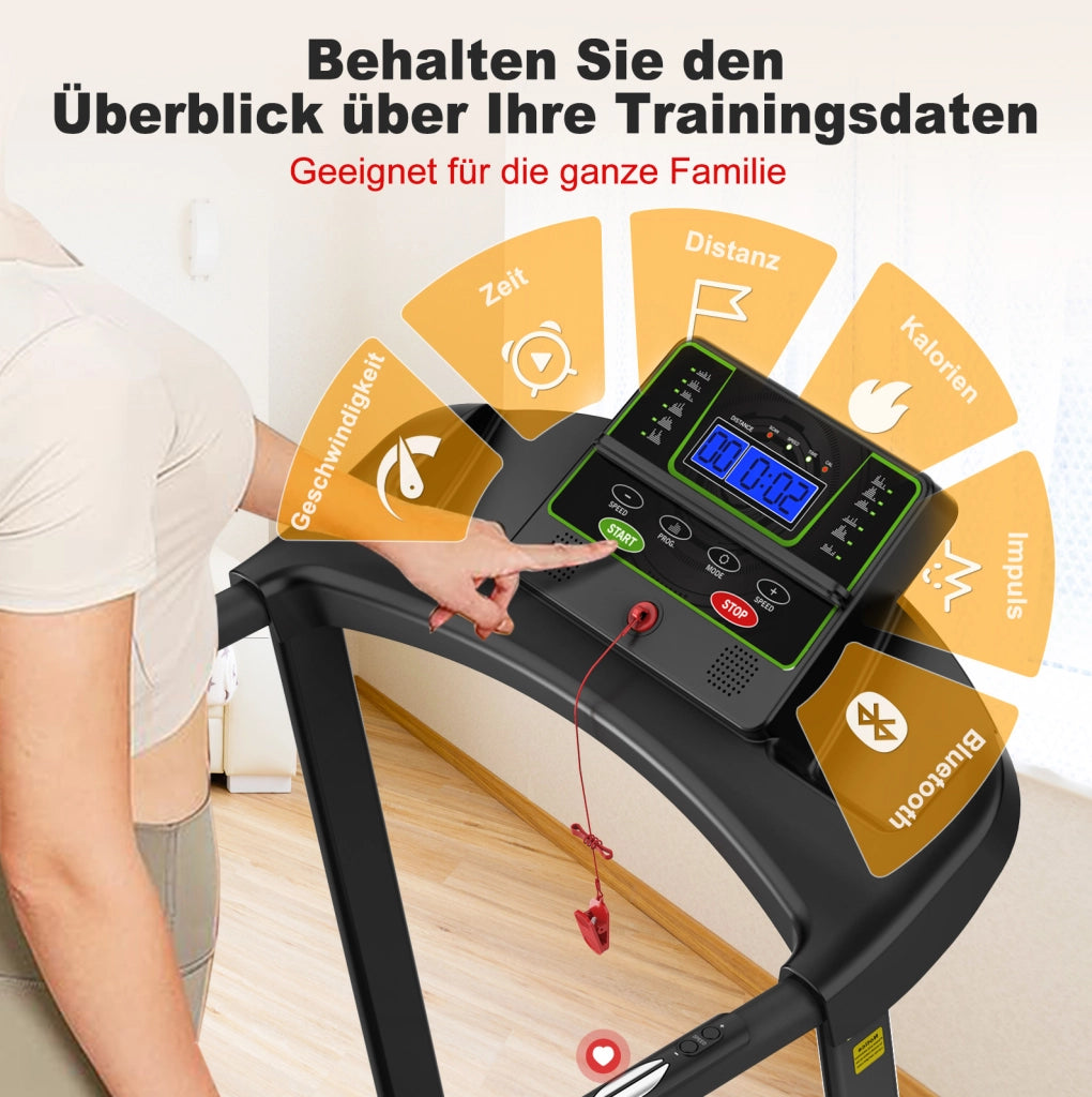 Tapis roulant pieghevole nero con app e 12 programmi