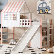 Letto a soppalco per bambini 90 × 200 cm con scivolo lungo scala di sicurezza ripiani in legno pino rosa