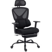 Sedia da ufficio ergonomica con schienale in rete, poggiapiedi e braccioli 3D