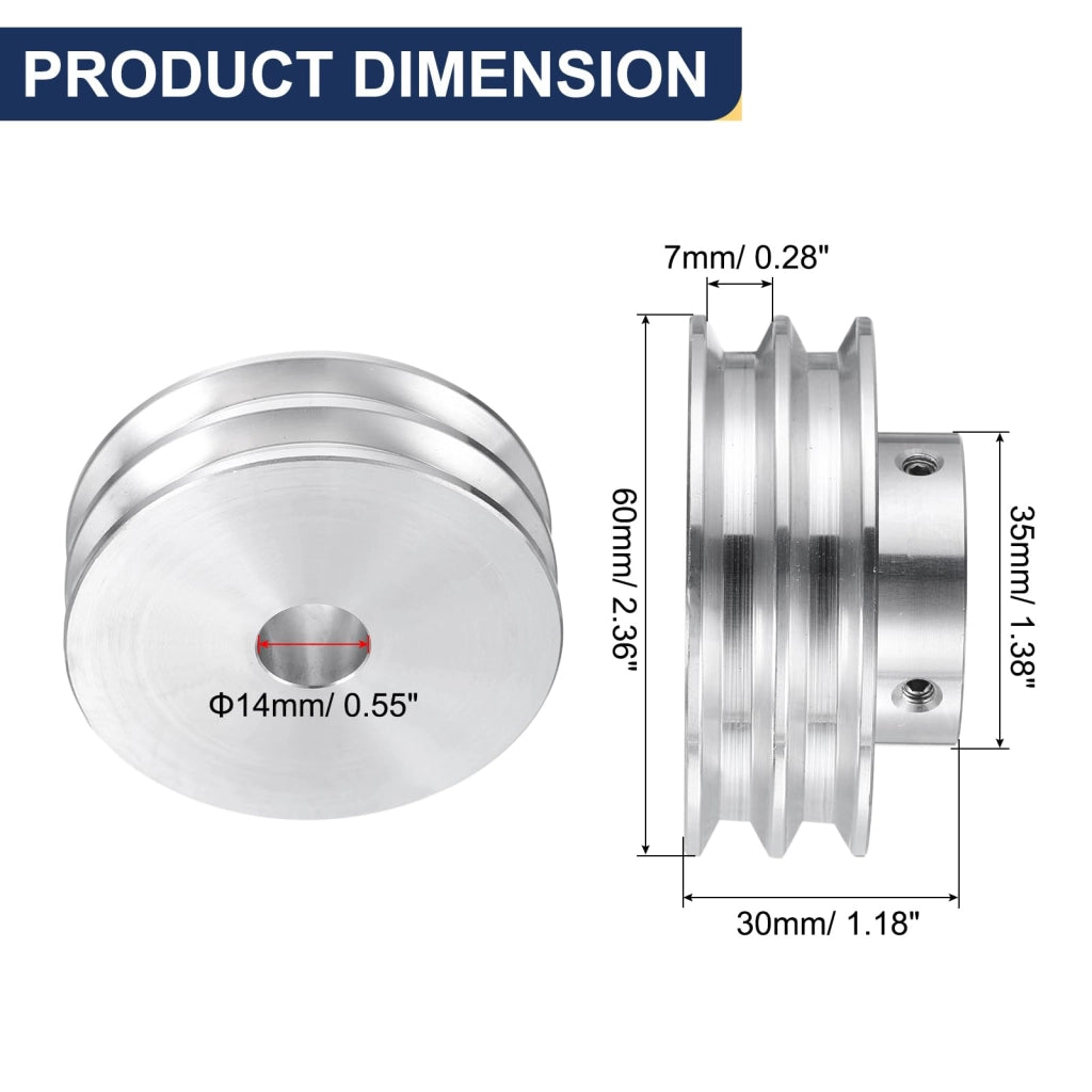 Puleggia a V da 60 mm, a doppia scanalatura, in alluminio, per albero da 6 mm