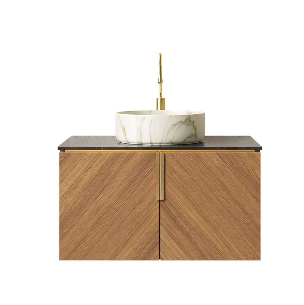 mobile bagno sospeso 76 cm con lavabo rotondo in ceramica e top nero