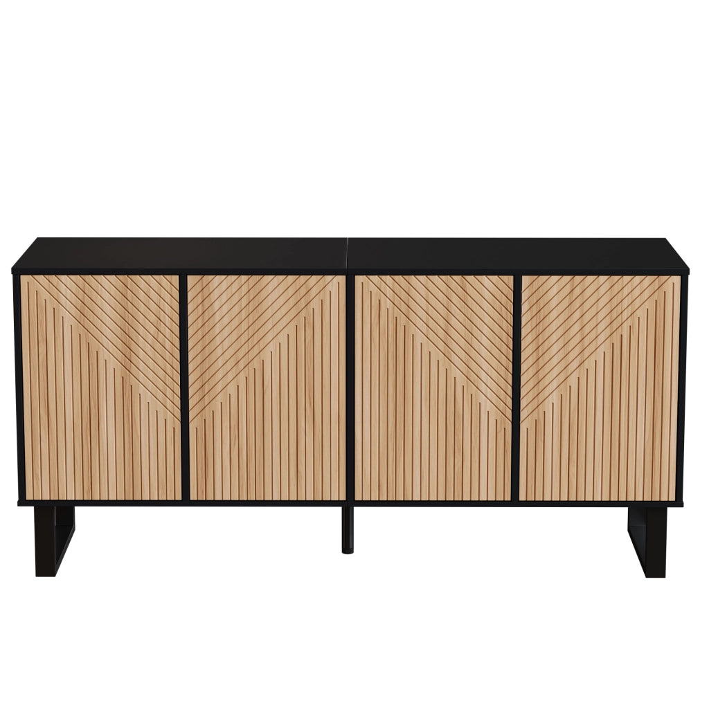 Mobile TV 160x38x75 cm in PB e MDF nero e naturale con ampio spazio contenitore