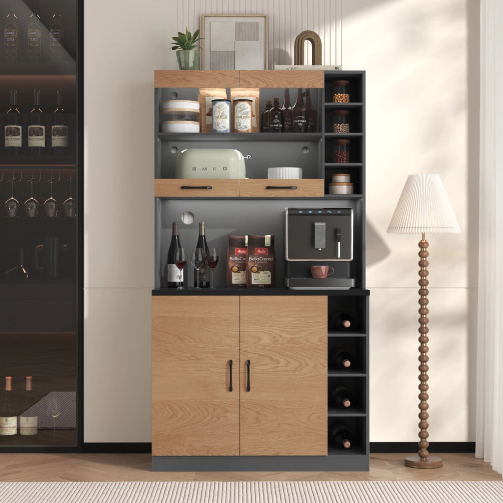 Mobile da cucina 100x47x187 cm con LED; ripiani regolabili e passacavi; grigio