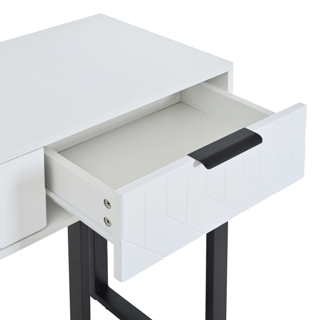 Consolle 120x36x80 cm in MDF bianco e nero, con cassetti per ingresso