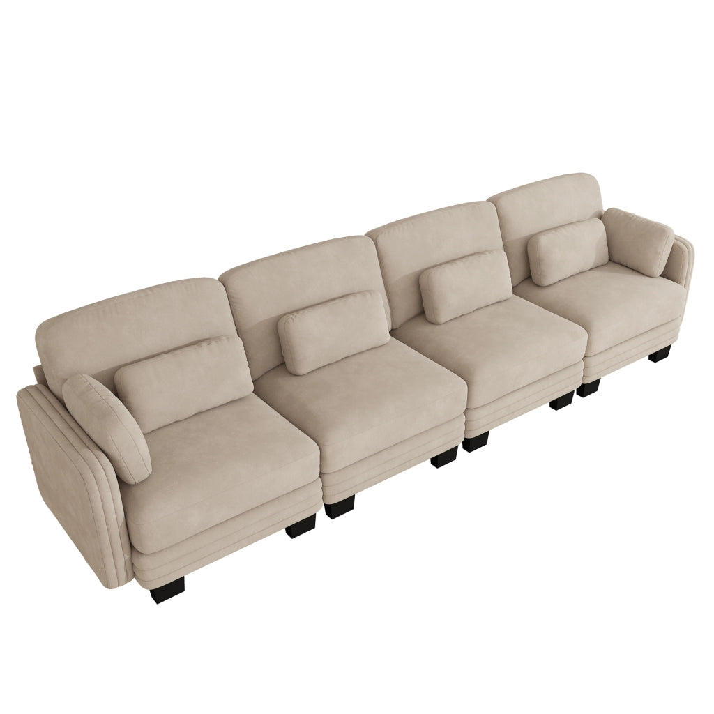 Divano modulare 330x88x88 cm con cuscini lombari e per braccioli in ciniglia color caffè chiaro