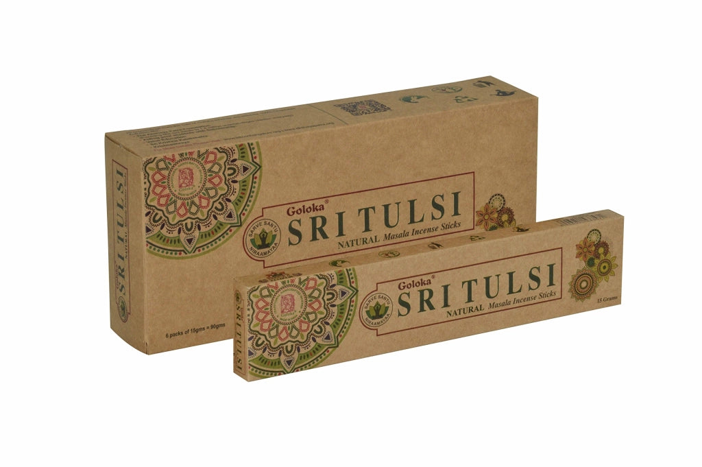 Bastoncini di incenso Sri Tulsi, confezione da 6, peso 90 g, arrotolati a mano