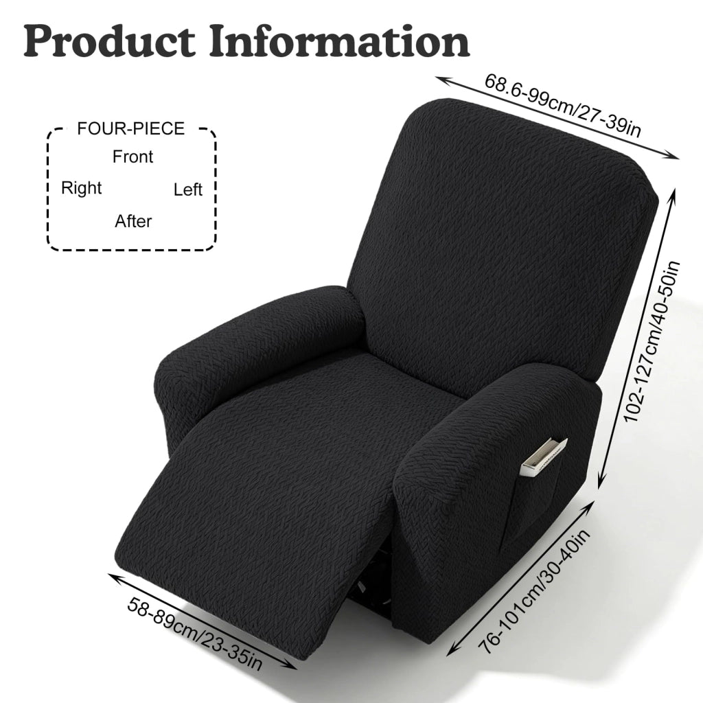 Copertura elasticizzata per poltrona relax, set da 4 pezzi con tasche, colore nero