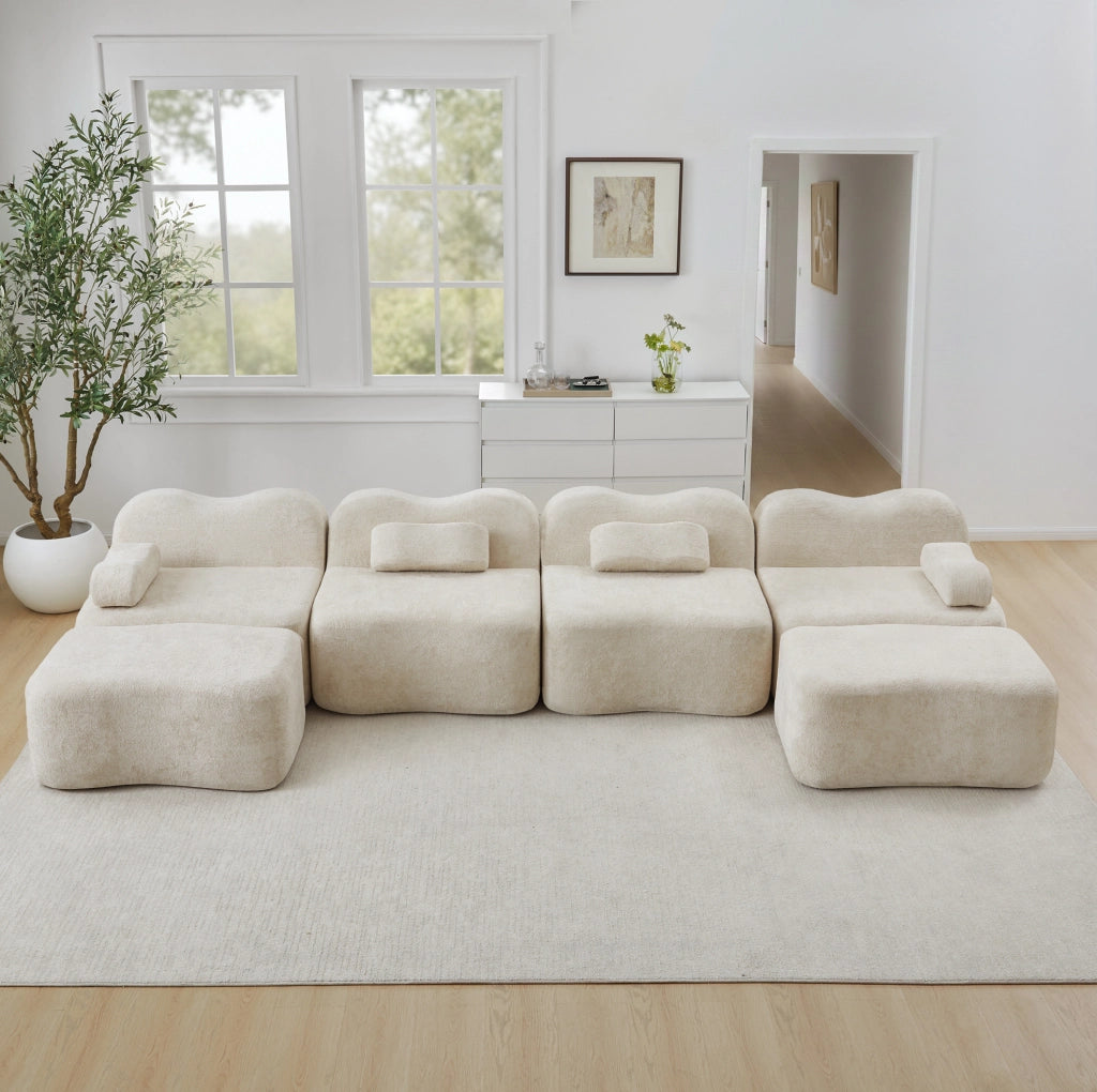 Divano modulare a U 384 x 167 x 70 cm beige, 4 posti, 2 ottomani, senza montaggio