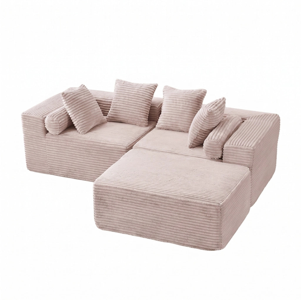 Divano componibile a 3 moduli con chaise longue beige
