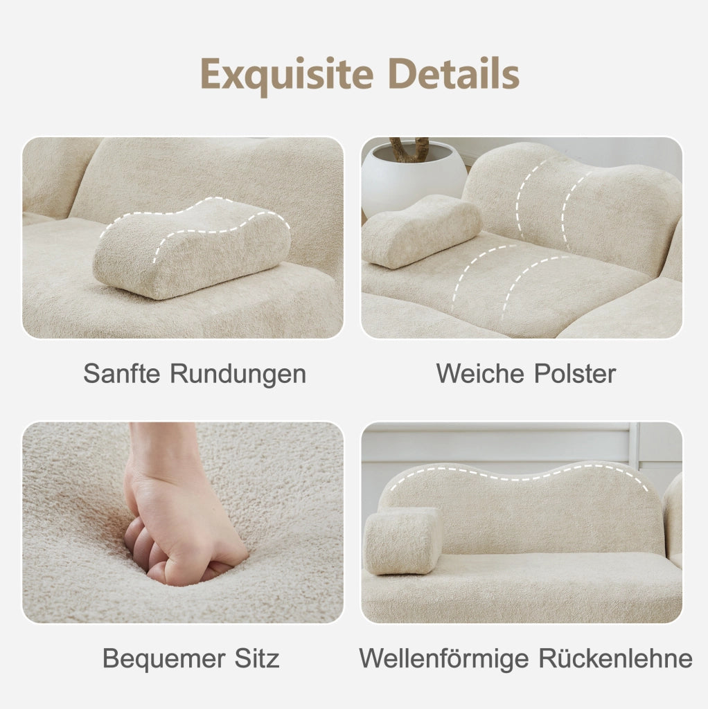 DIVANO angolare modulare 192x167x70 cm in velluto beige con pouf