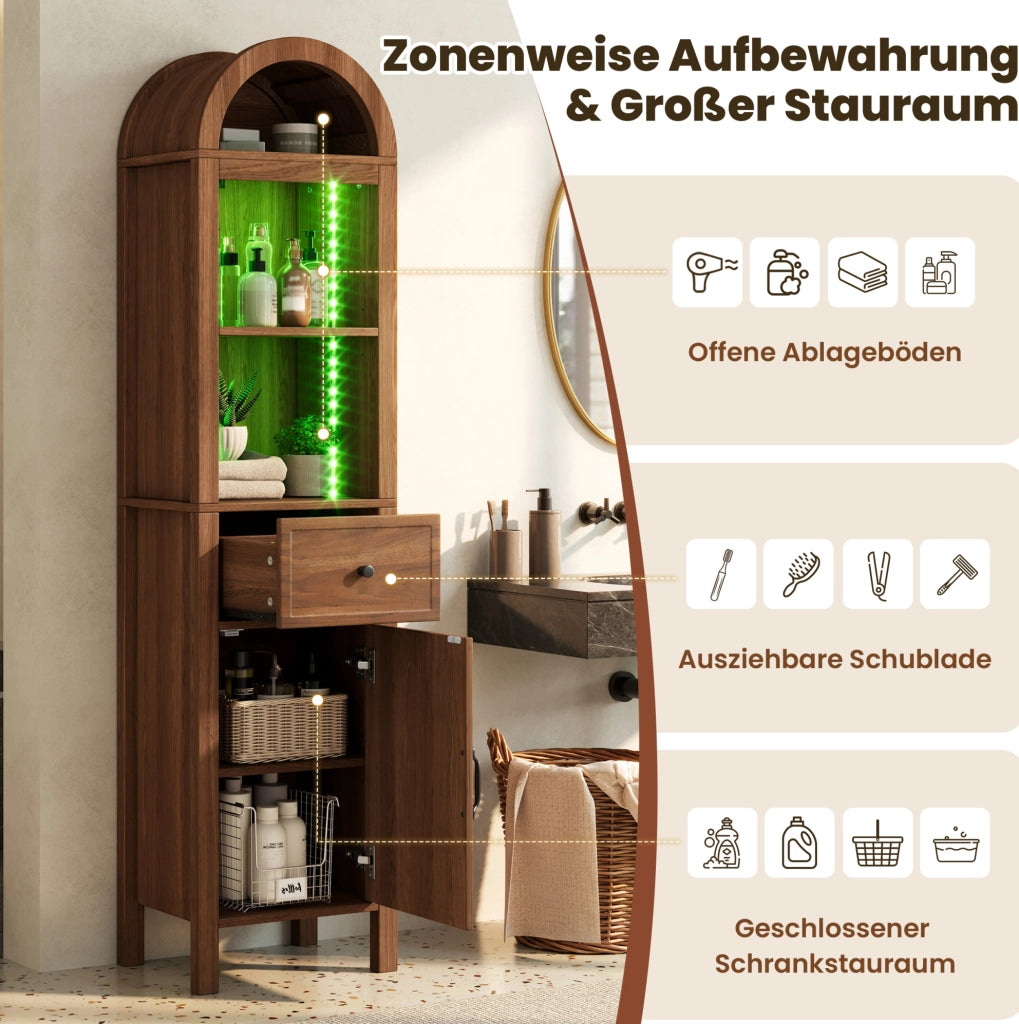 Mobile alto da bagno con luce LED e ante reversibili, 40 x 30 x 163 cm
