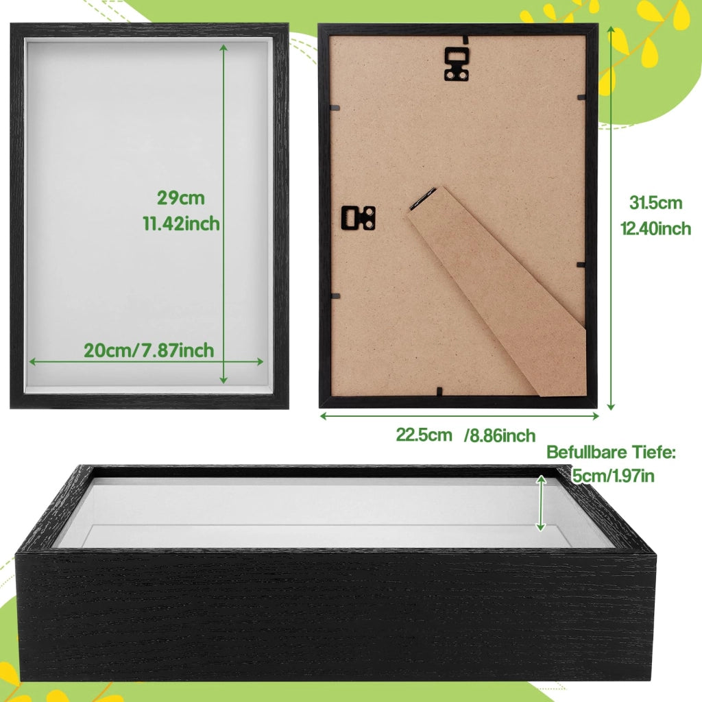 Cornice in 3D, formato A4 (20x29 cm), nera, per oggetti