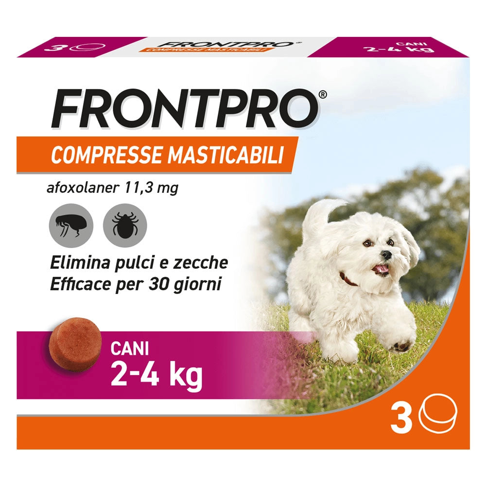 COMPRESSE ANTIPARASSITARIE MASTICABILI 'FRONTPRO' cani da 2 a 4 kg / 3 compresse da 11,3 mg