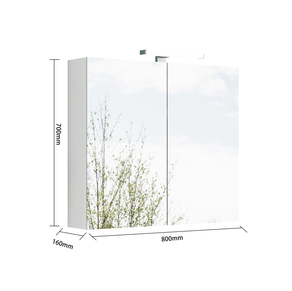 Mobile specchio bagno bianco 80 cm a 2 ante con LED e presa francese