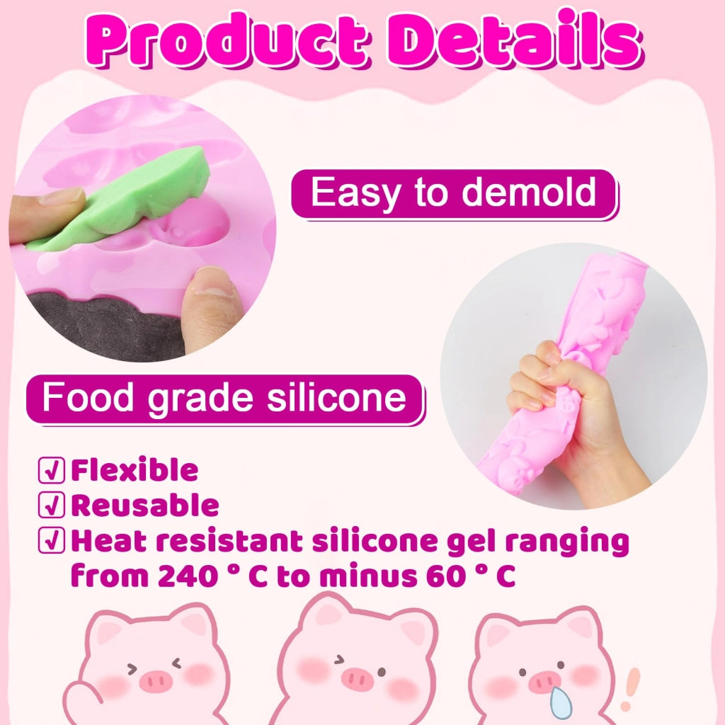 Set da 2 stampi in silicone a forma di maialino, con 24 cavità, colore rosa, dimensioni 23,5x19,5 cm