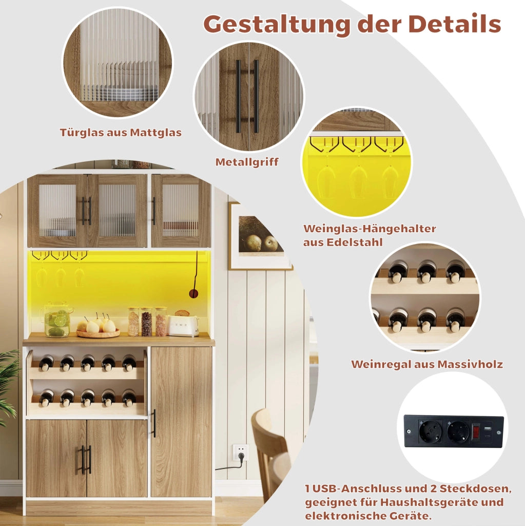 Mobile dispensa da cucina con illuminazione, prese e portabottiglie
