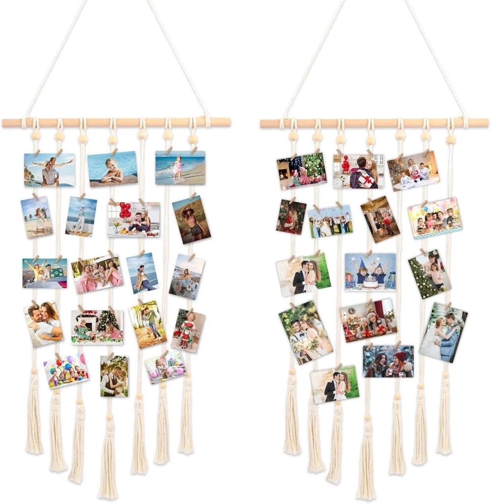Set da 2 pannelli espositivi per fotocollage, con 30 clip in legno, dimensioni 40x68 cm
