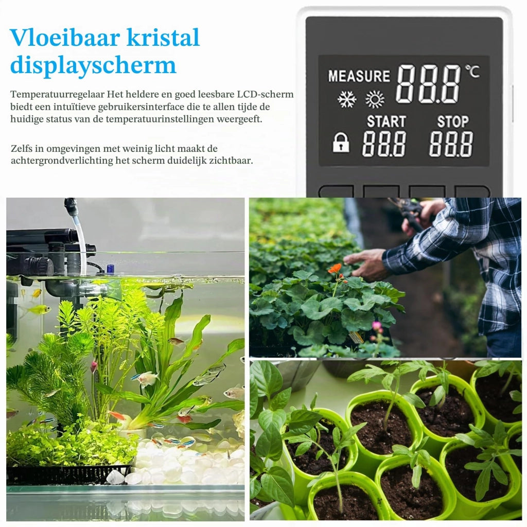 Termostato a 230 V, con display LCD, dotato di 2 sensori, per serre e acquari