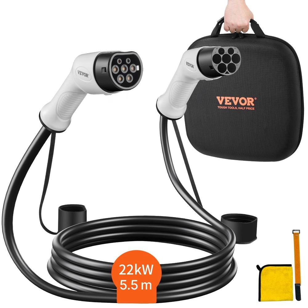 Cavo di Ricarica EV Tipo 2 a Tipo 2 Trifase 22kW 32A 5m per Auto Elettriche e Ibride, Impermeabile IP66, Robusto e Pratico