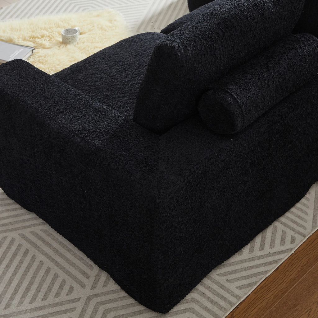 Divano modulare con chaise longue reversibile in ciniglia nera