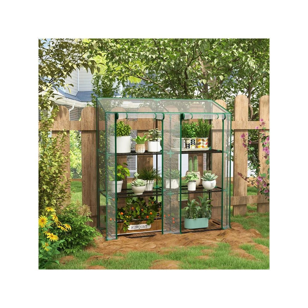 Serra da Giardino per Piante e Pomodori con Scaffale a 3 Ripiani e Doppia Porta, Telo in PE Trasparente, 143 x 46 x 151 cm