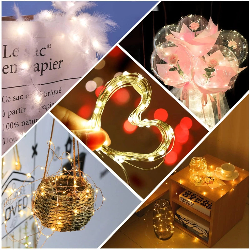 Catena luminosa a LED, confezione da 10, lunghezza 1 metro, luce bianco caldo, grado di protezione IP67, filo in rame