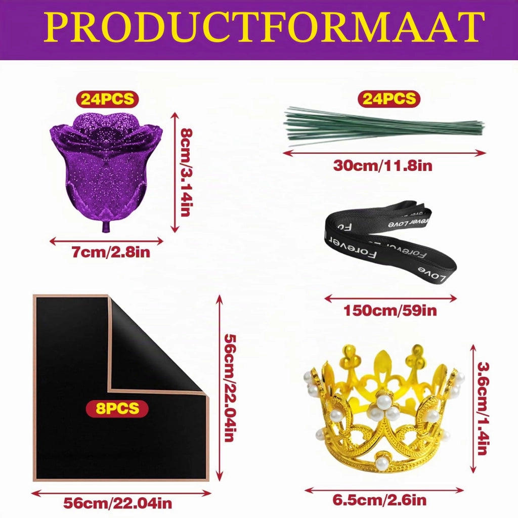 24 rose artificiali con glitter, decorazioni e elementi ornamentali – composizione floreale fai-da-te