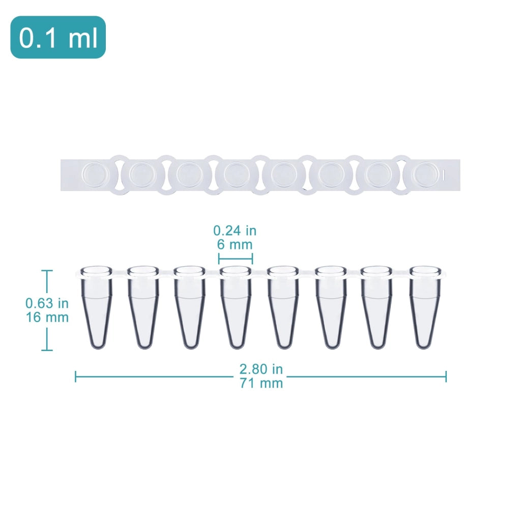 Contenitori PCR a 8 pozzi da 0,1 ml, 200 pezzi, a pareti sottili, con coperchi piatti