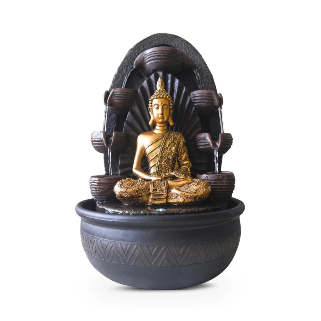 Fontana da tavolo con statua di Buddha, illuminazione a LED, 40 cm, sistema a circuito chiuso