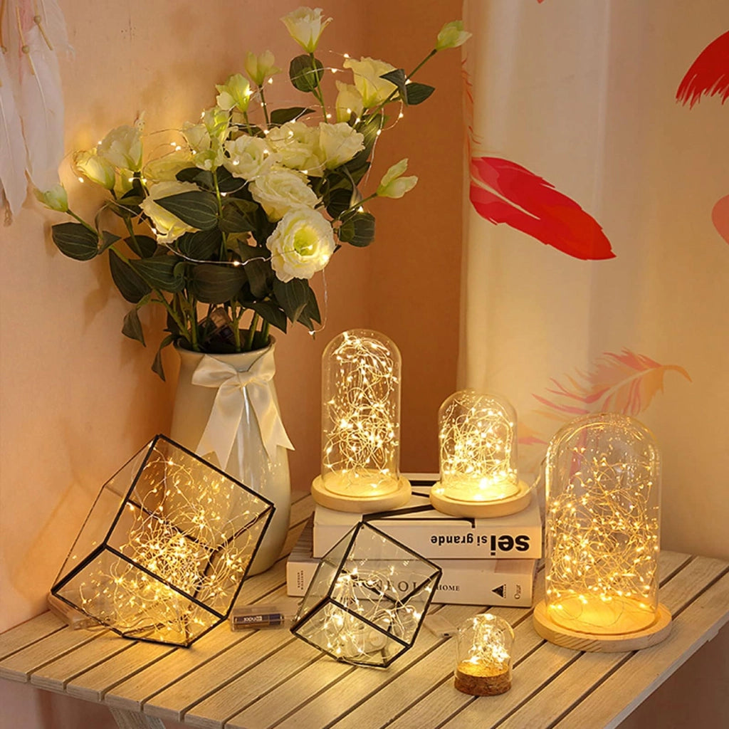 Catena luminosa a LED, confezione da 10, lunghezza 1 metro, luce bianco caldo, grado di protezione IP67, filo in rame