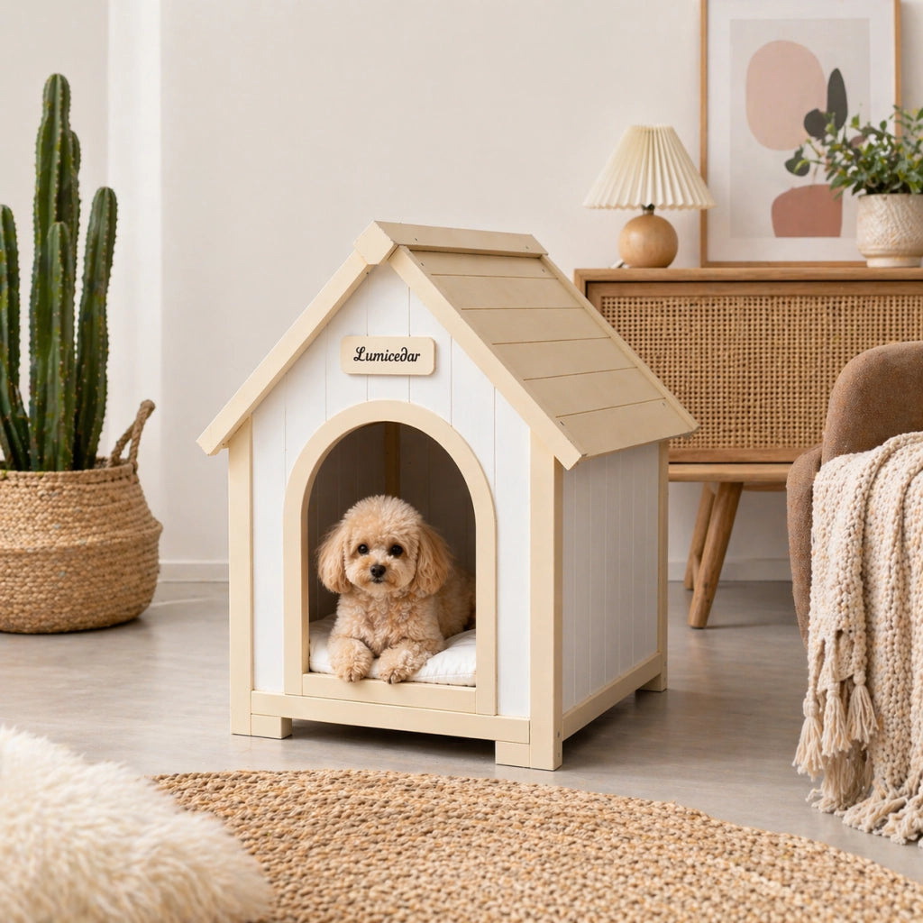 Cuccia per Cani e Gatti in Legno Massiccio FSC®, Design Scandinavo, Riparo Interno per Animali di Piccola Taglia