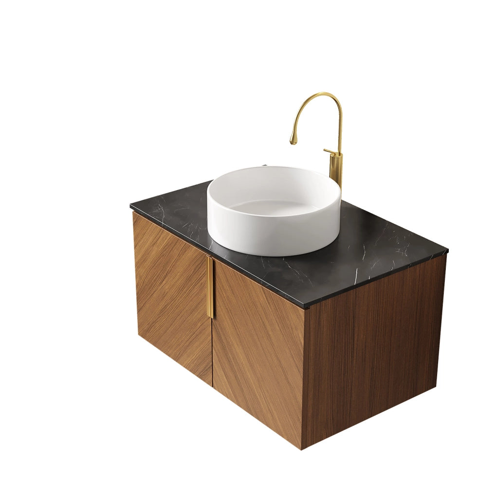 mobile bagno sospeso 76 cm con lavabo rotondo in ceramica e top nero