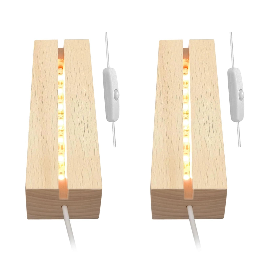 Base in legno con illuminazione a LED, dimensioni 150x45x30 mm, luce calda, confezione da 2 pezzi