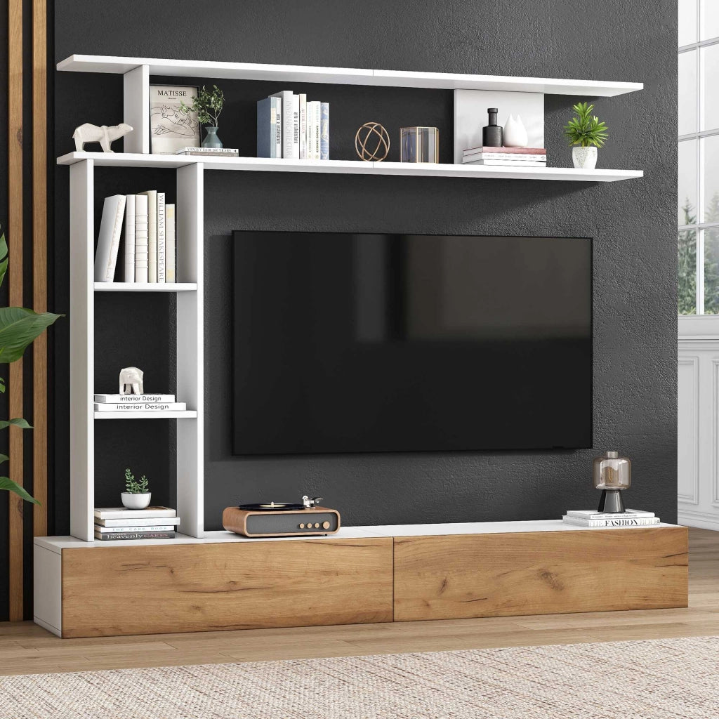 Letto contenitore 180x35 cm con LED; Particle Board; white+oak – SuerZaro