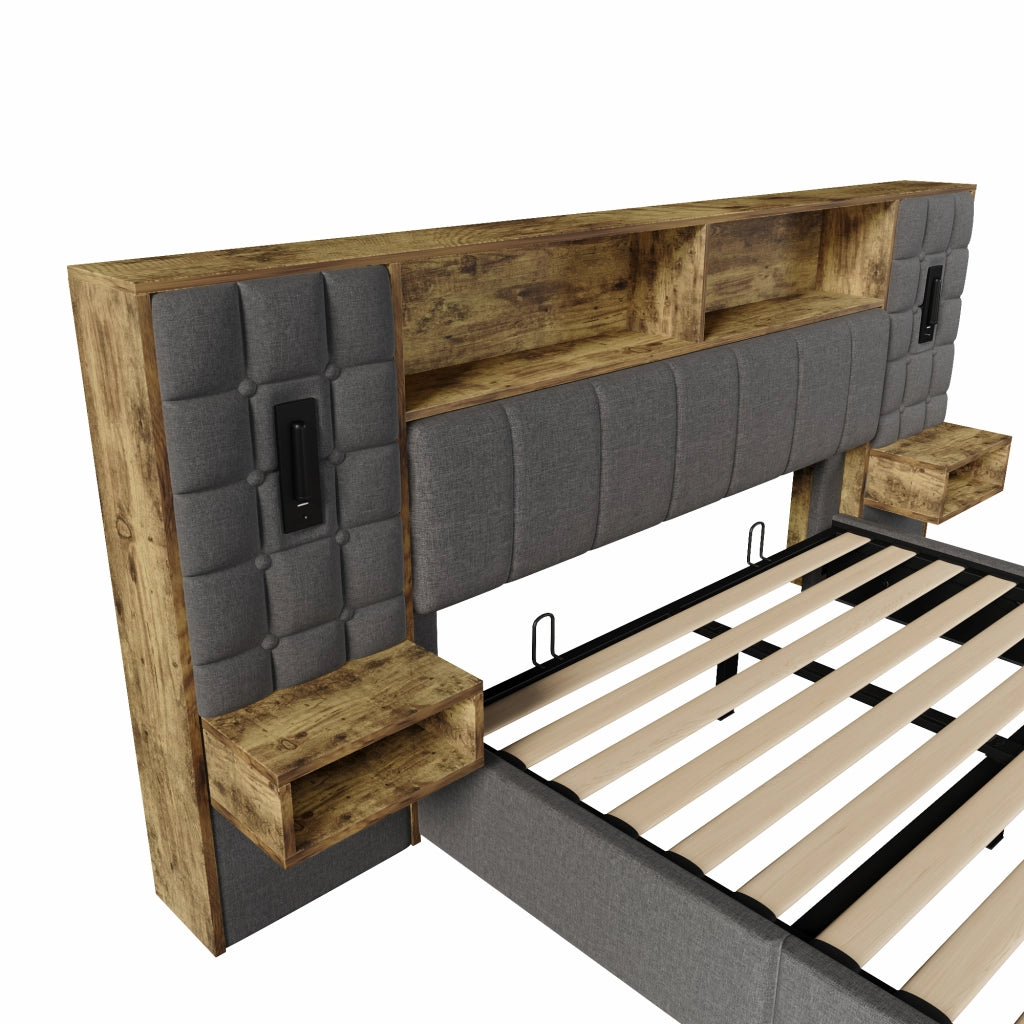 Letto imbottito 160x200 grigio con contenitore