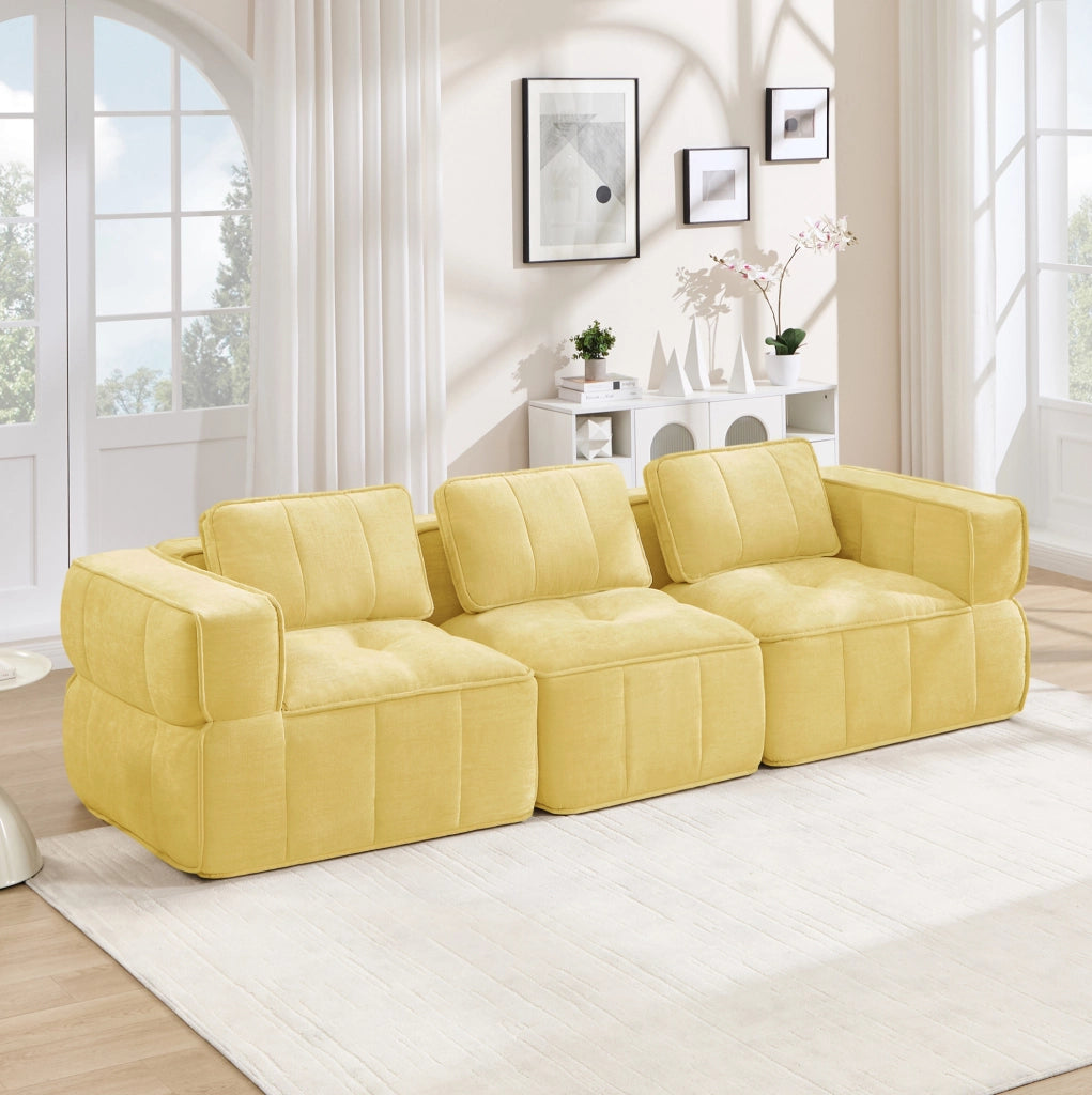 Divano modulare in poliestere giallo, 271 x 93 x 67 cm