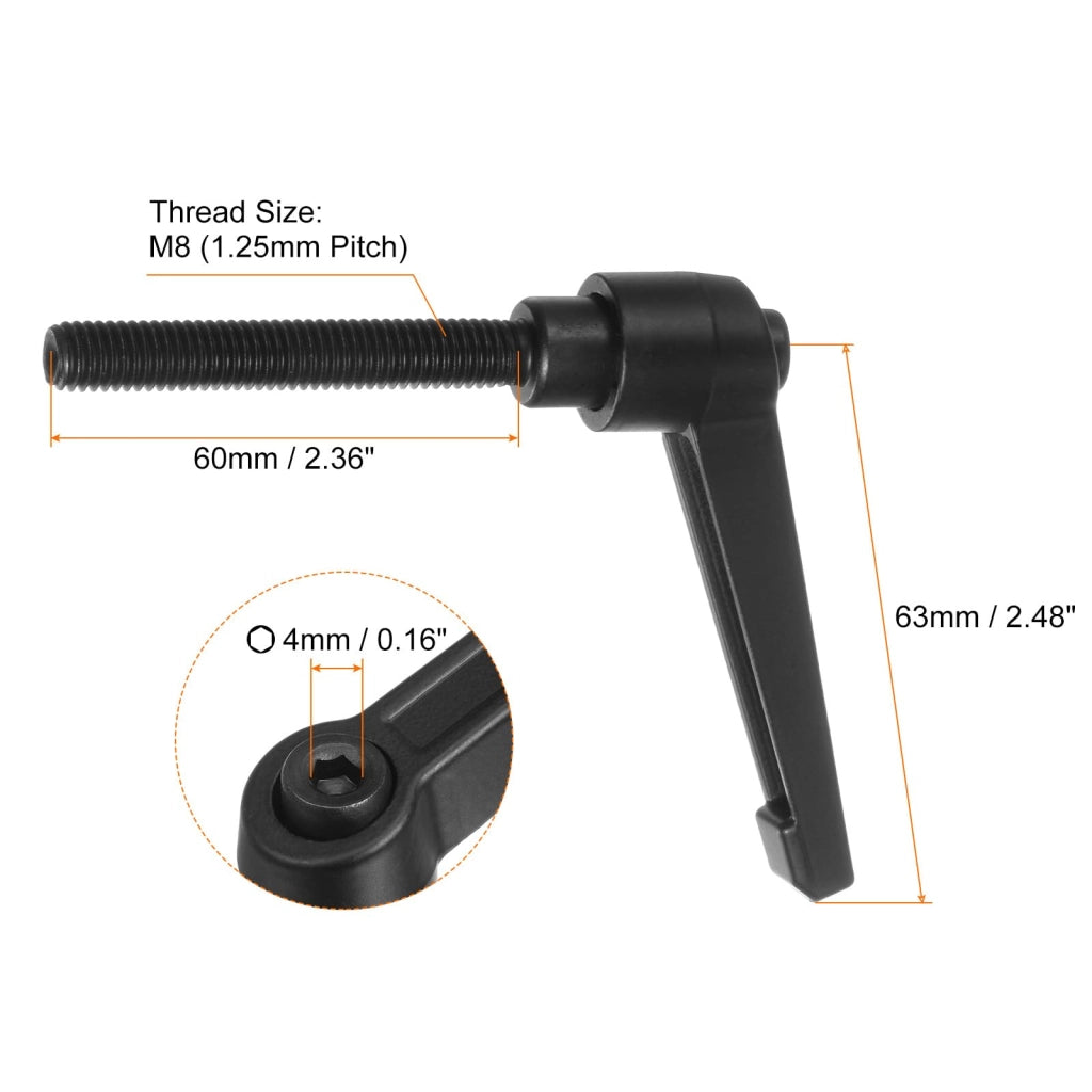 10 leve di regolazione M8x60 mm, regolabili, colore nero