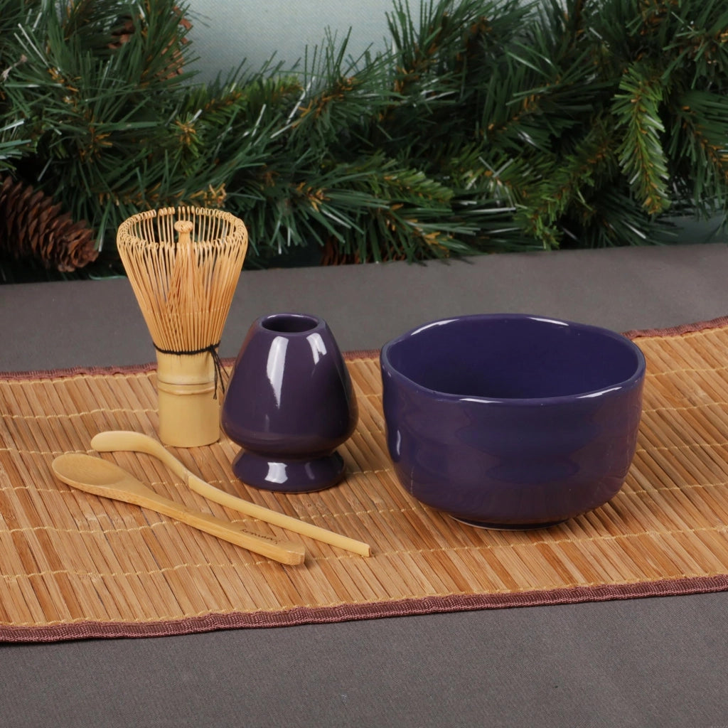 Set di ciotole per matcha, 5 pezzi, colore viola, in Vetroceramica e bambù