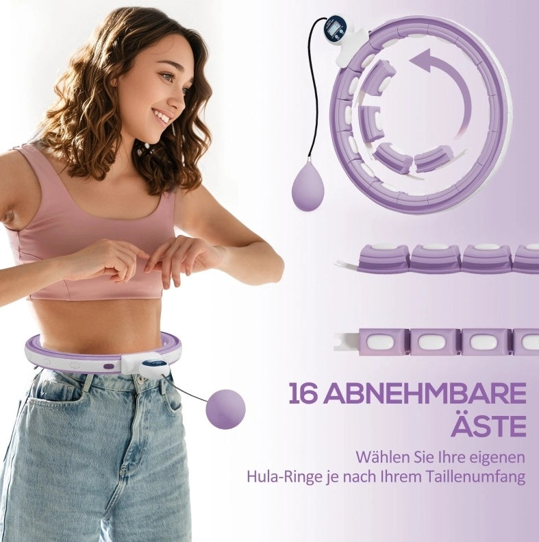 Hula hoop adulto 76-113 cm plastica viola con palla pesata e contatore digitale