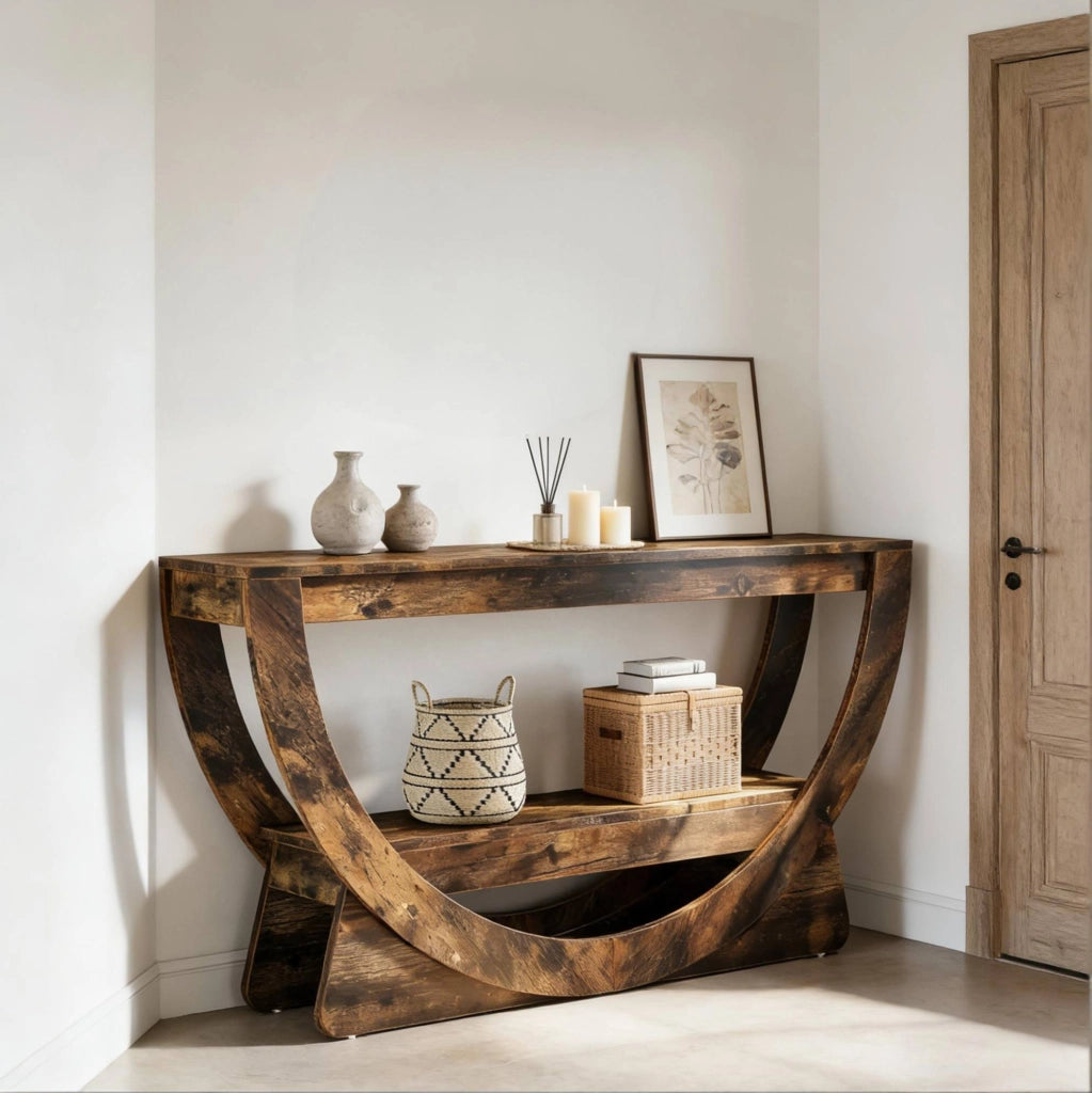 Mobile TV 160 x 30 x 80 cm in MDF marrone rustico, 2 livelli, stile country