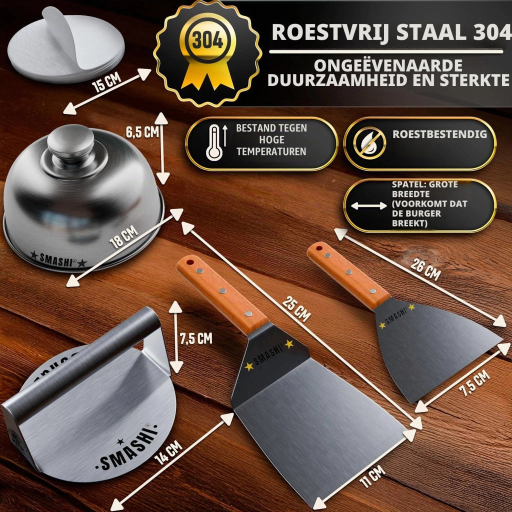 Kit per hamburger smash, in acciaio inossidabile 304, composto da pressa, spatola e accessori, con 25 ricette