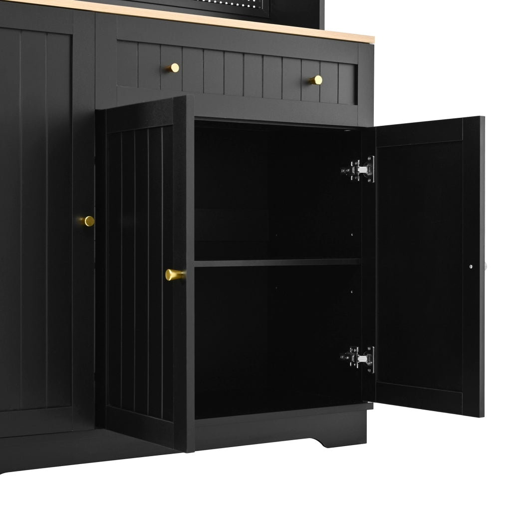 Credenza alta nera con vetrina, ripiani regolabili e pannello forato, 103,5 x 40 x 180 cm