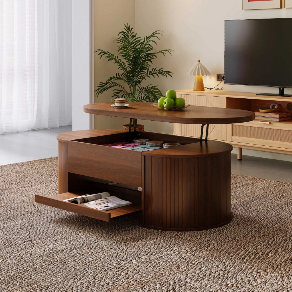 Tavolino da salotto con estensibile; mdf; naturale noce